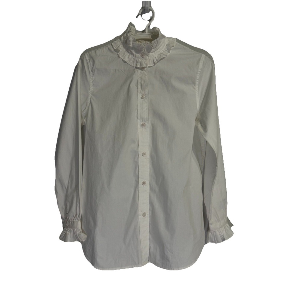 J. Crew Sz 0 Classic-Fit Ruffleneck Button Shirt White Women's NWT $89